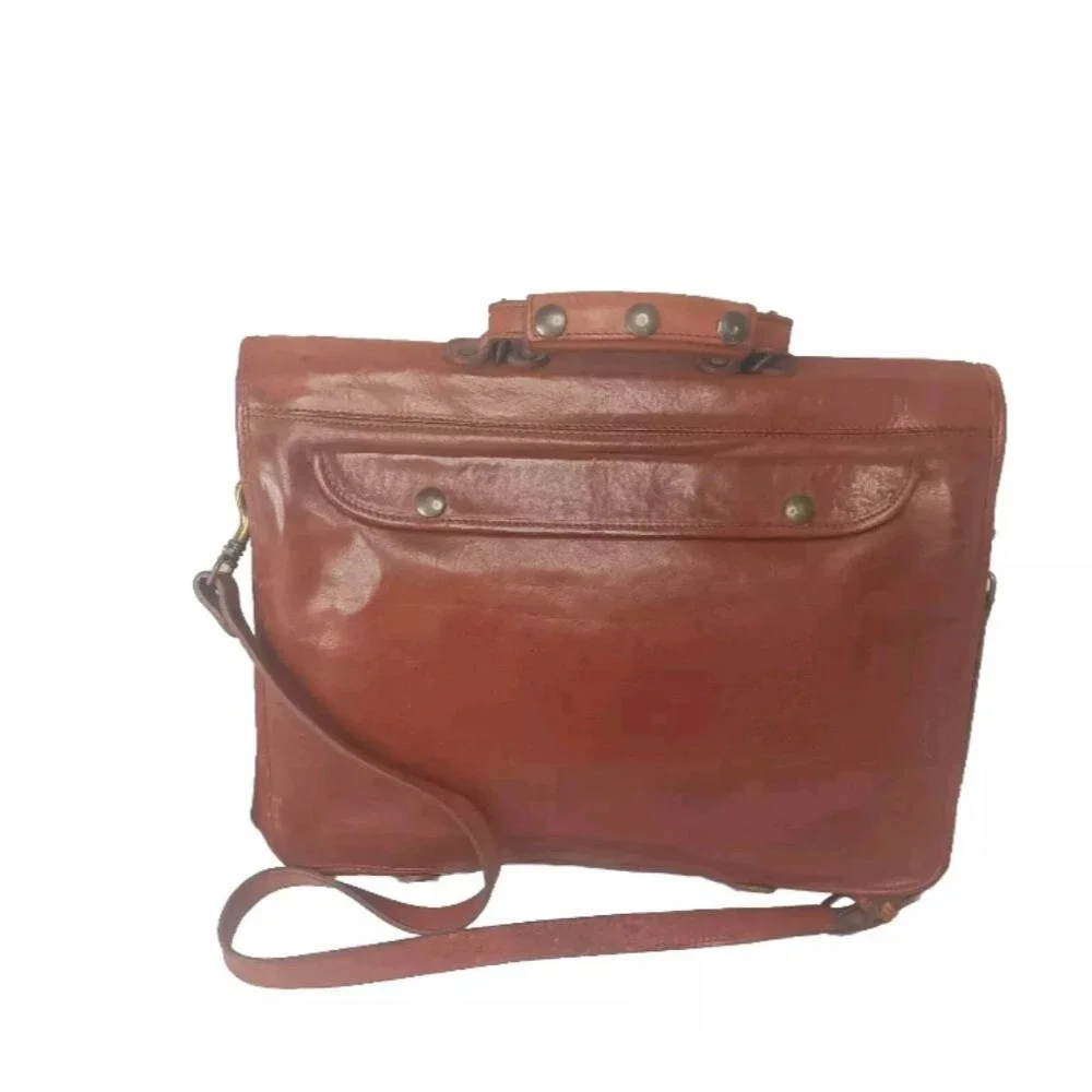 Vintage Handcrafted Leather Messenger Bag Cognac Brown ~Patina Present